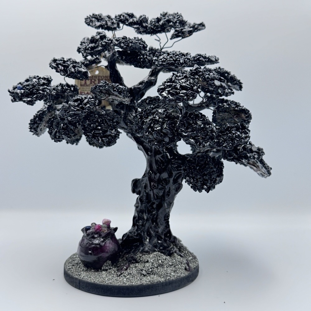 Black Onyx Gemstone Bonsai Tree Hand Made Peru Vigor Strength Protect 12in